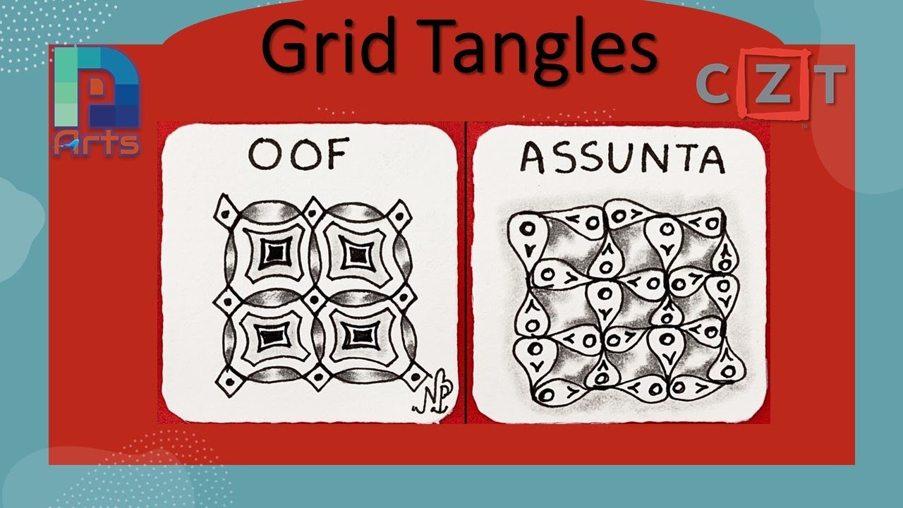 Zentangle Original Grid Tangles -  'Assunta', and 'Oof' with CZT - Monotangle