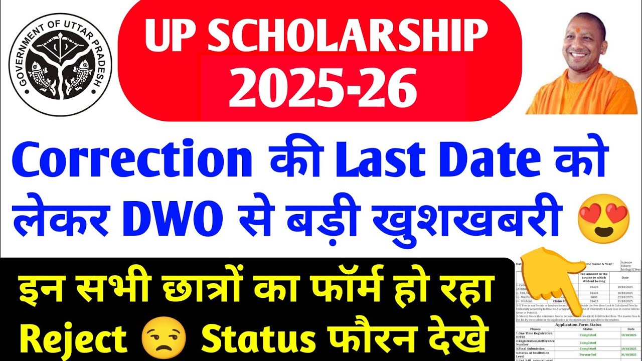 Up Scholarship Status 2025-26 / up scholarship latest news today / up scholarship correction date