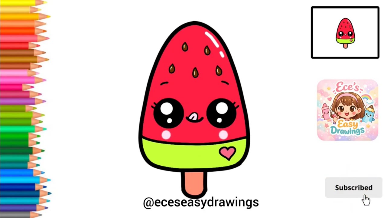 How to Draw a Cute Watermelon Ice Cream Easy For Toddlers 🍉 🍦| Step by Step