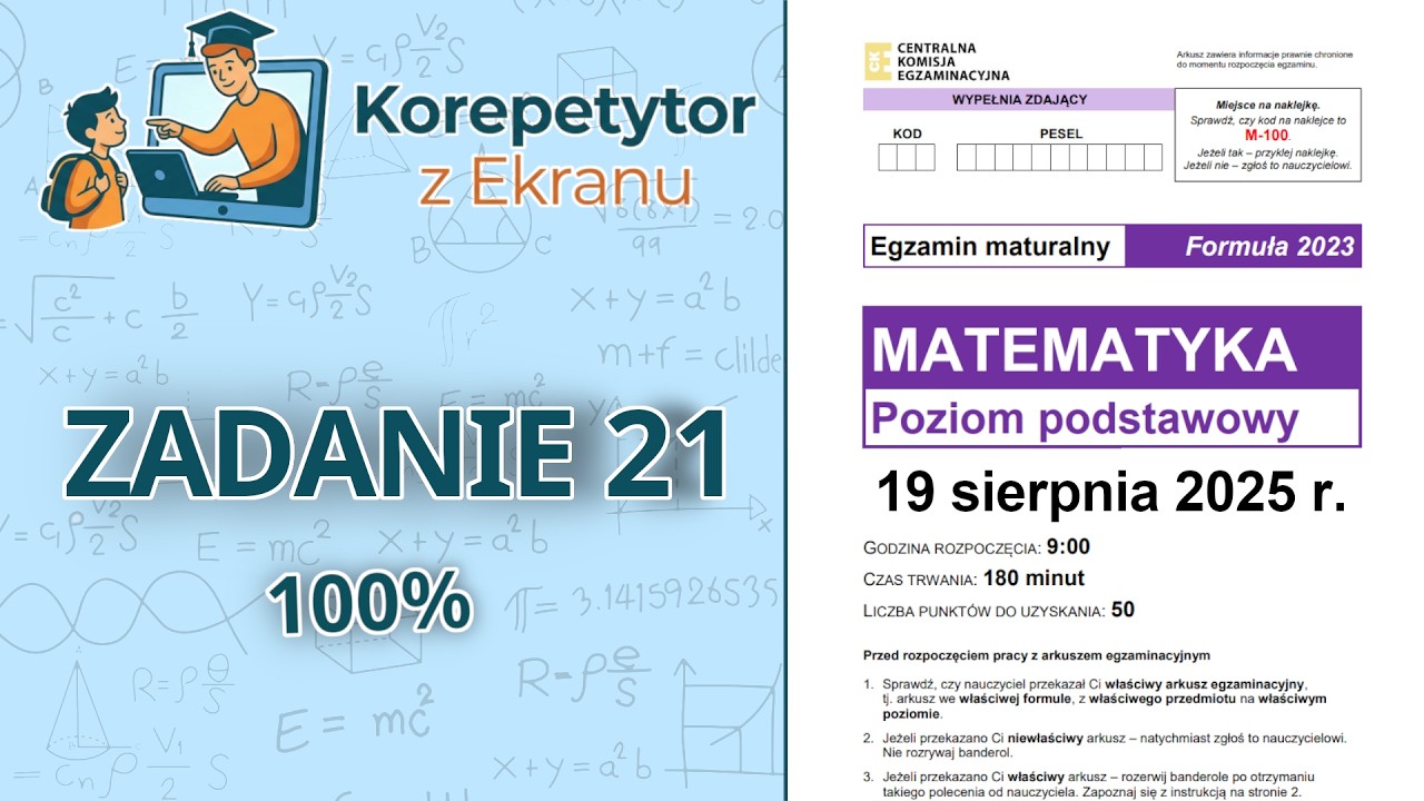 Zadanie 21 - Matura Podstawowa Sierpień 2025 | Kąty w Okręgu