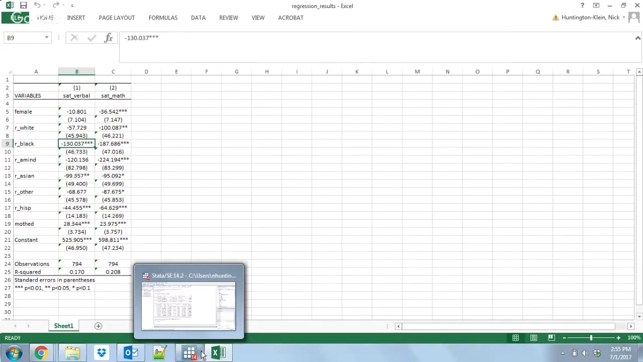 Вывод сводных и регрессионных таблиц Stata для Excel, Word или LaTeX