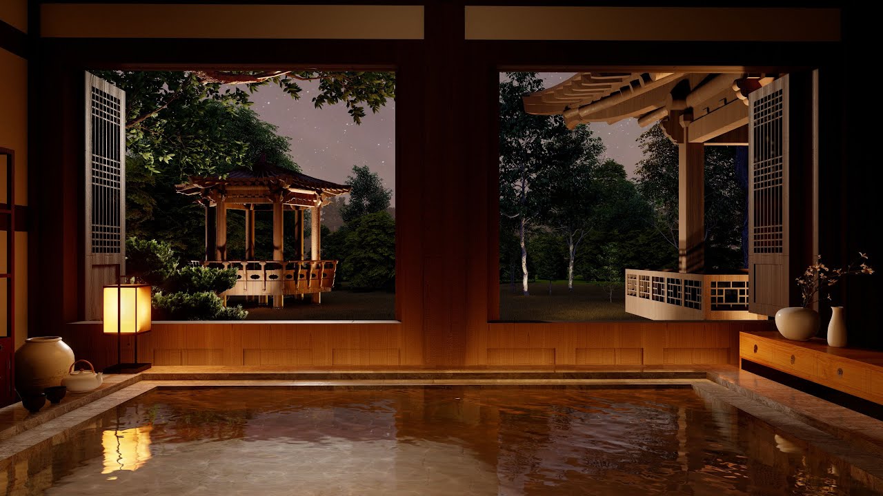 나홀로 즐기는 밤 온천 asmr | 한옥 목욕탕 | 수면을 위한 온천소리