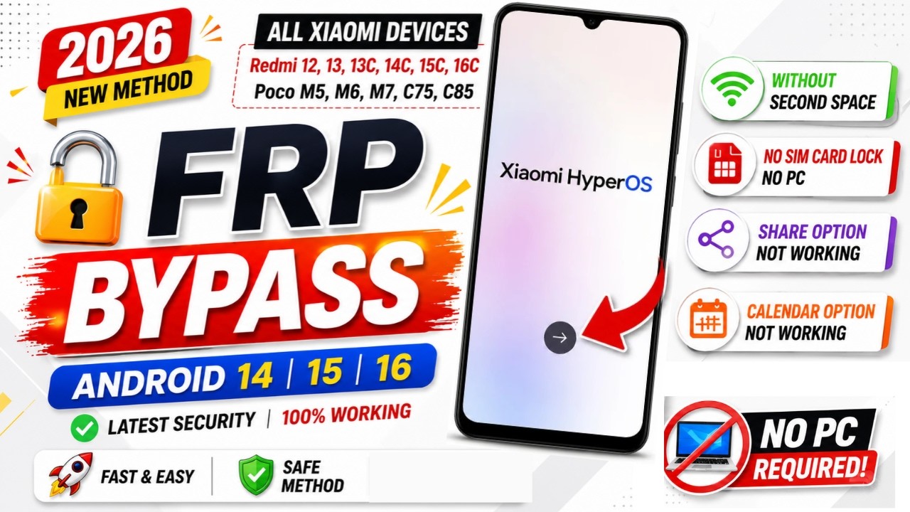 Redmi / Xiaomi / POCO FRP Bypass 2026 🔥 Android 14,15,16 | No Second Space | No PC | 100% Working