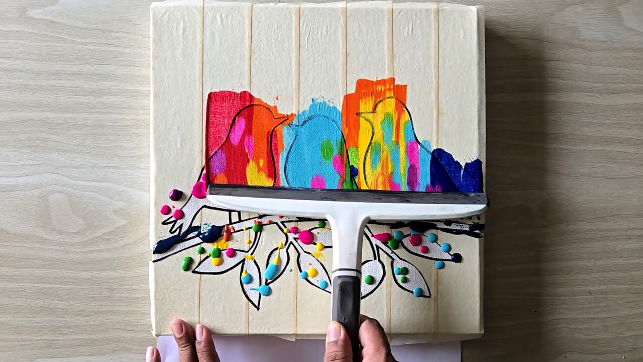 Easy Acrylic Painting Technique / How To Cut Masking Tape Stencil / Step By step 