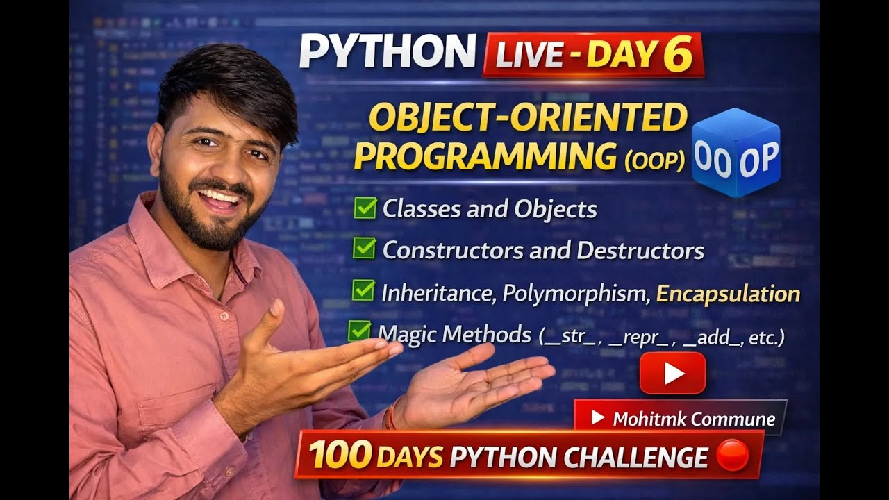 Python LIVE Day 6 🔴 | Object-Oriented Programming (OOP) in Python | Classes, Inheritance, Polymorph