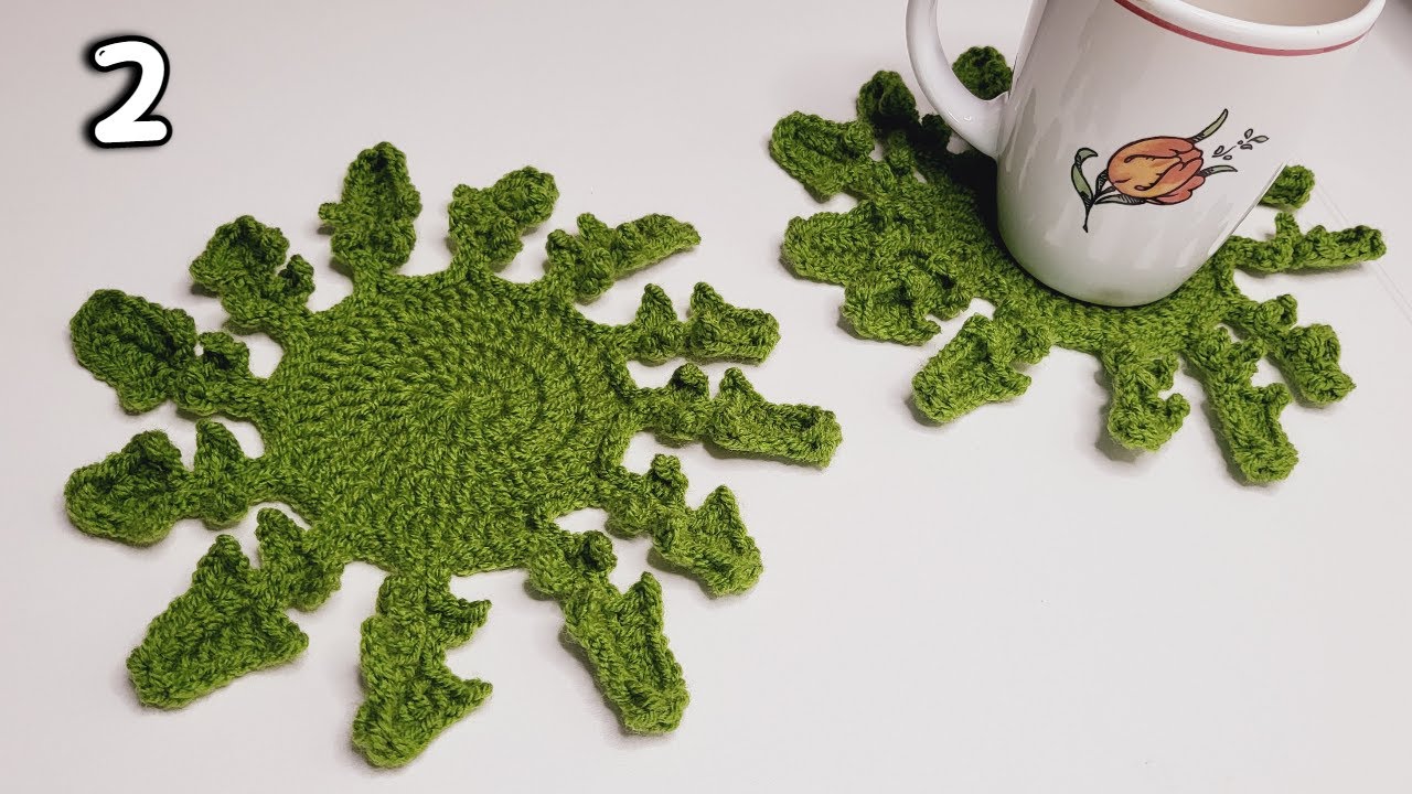 Crochet Beginner COASTER - Arugula or Dandelion Greens in step by step tutorial