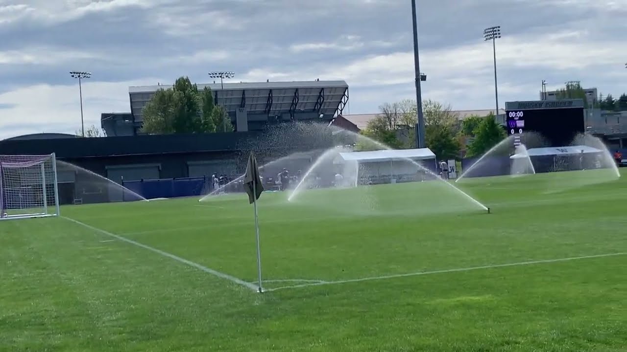 Sprinklers and real grass, 2024 Washington vs. Gonzaga men's soccer game (20 April 2024)