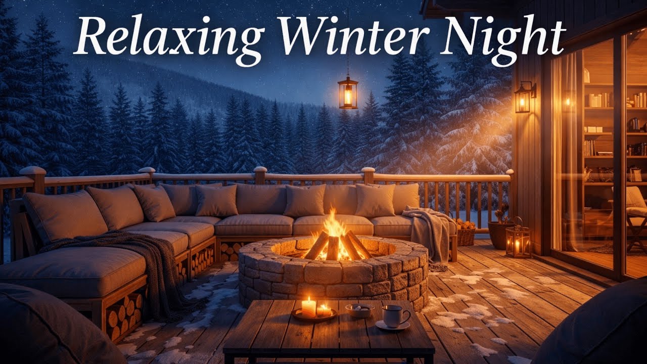 Winter Cabin Night Ambience — Soft Piano and Warm Fireplace Sound for Deep Relaxation