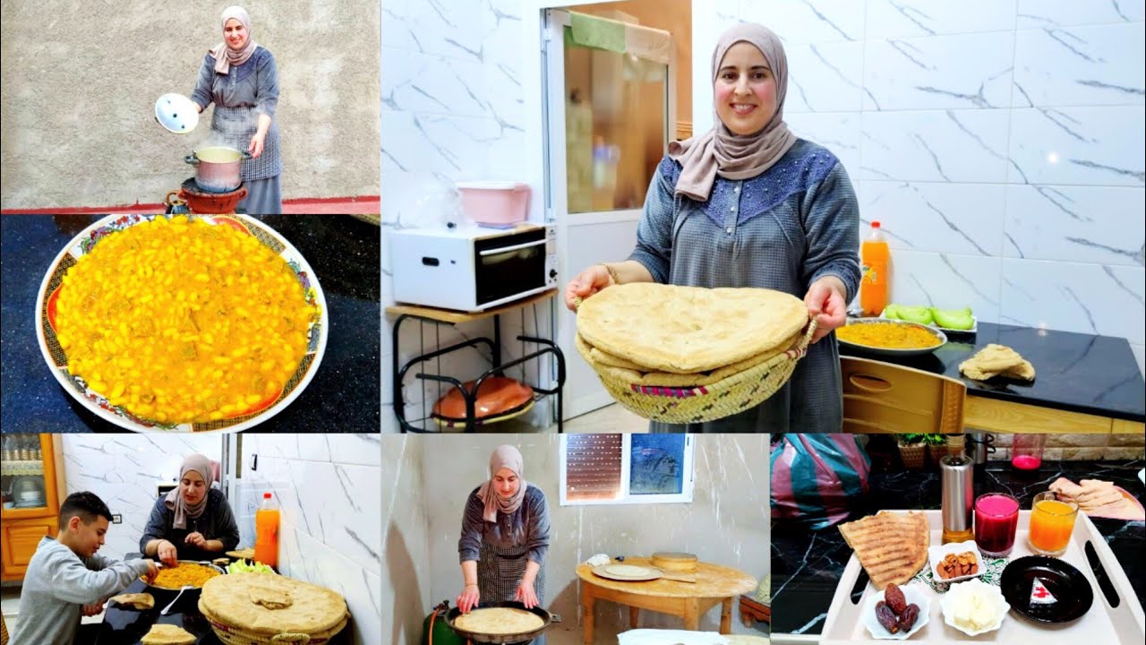 الخبز المغربي🇲🇦 التقليدي الريفي مع طبق الفاصوليا🫕 المطبوخ على الفحم مذاق لا يقاوم 😋