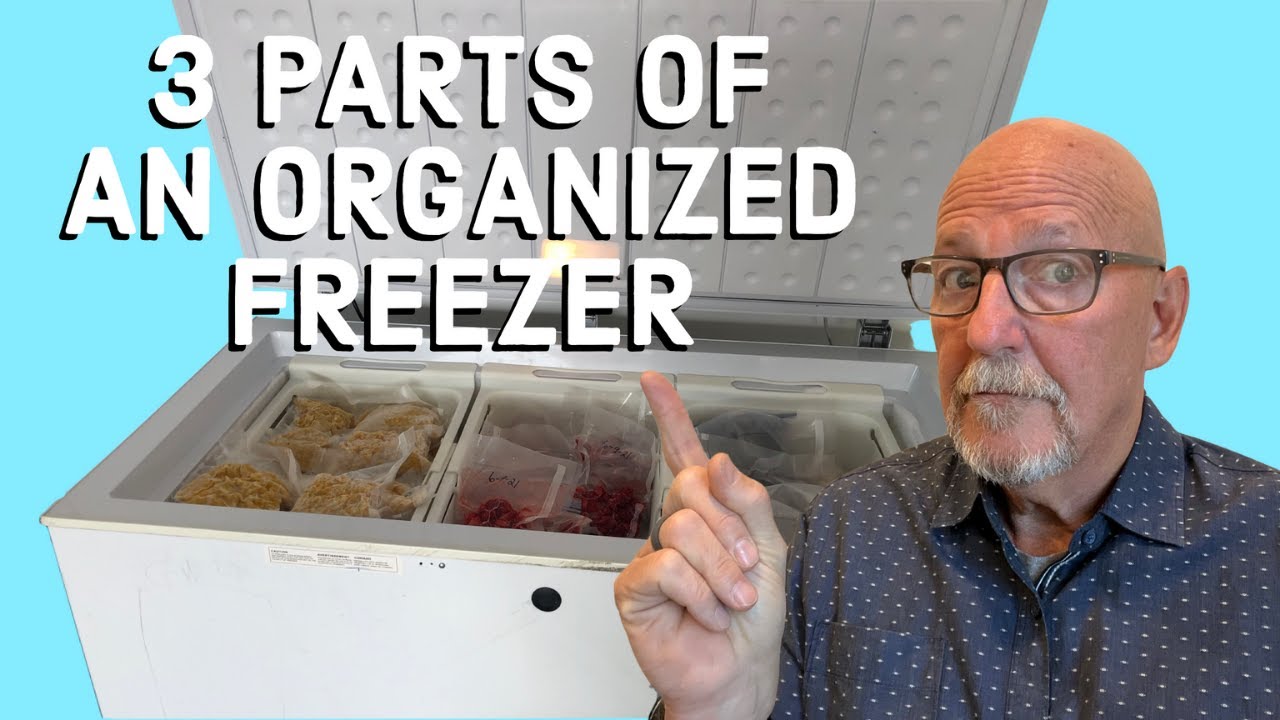 3 parts of a well organized chest freezer.