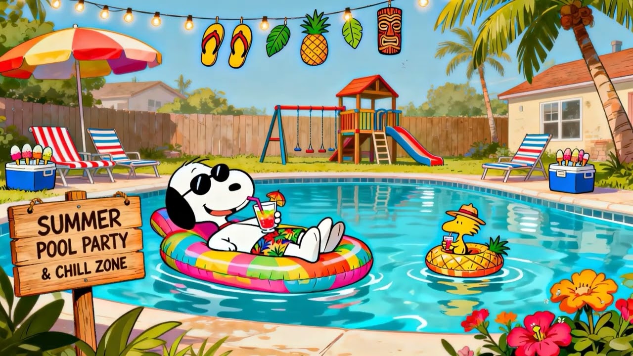 Summer Pool Party with Snoopy 🍹 Chill Lofi Beats for Study, Focus & Relax 🌴 Sunny Poolside Vibes