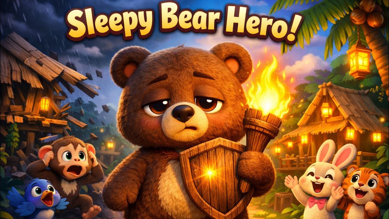 The Sleepy Bear Who Saved the Wooden Village | Kids Jungle Story Cartoon 