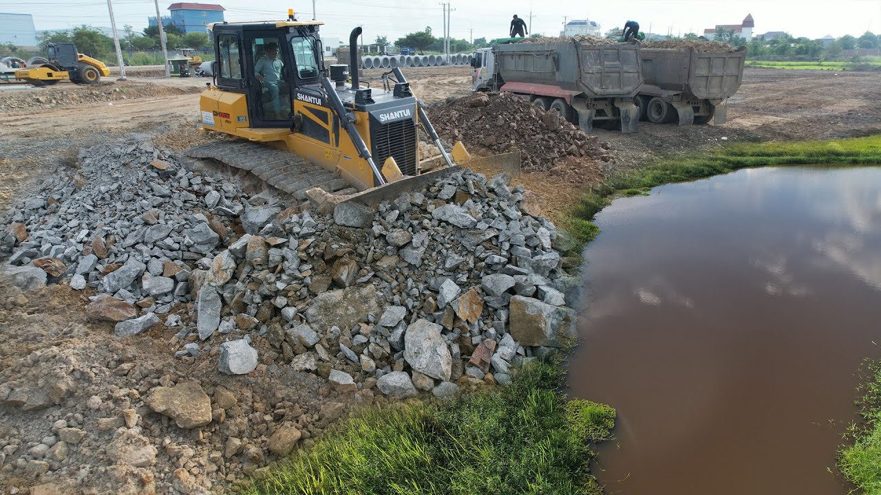 Industrial Machinery at Full Power Massive Construction Dozer DH17C3 Perfectly Pushes or Digs soil
