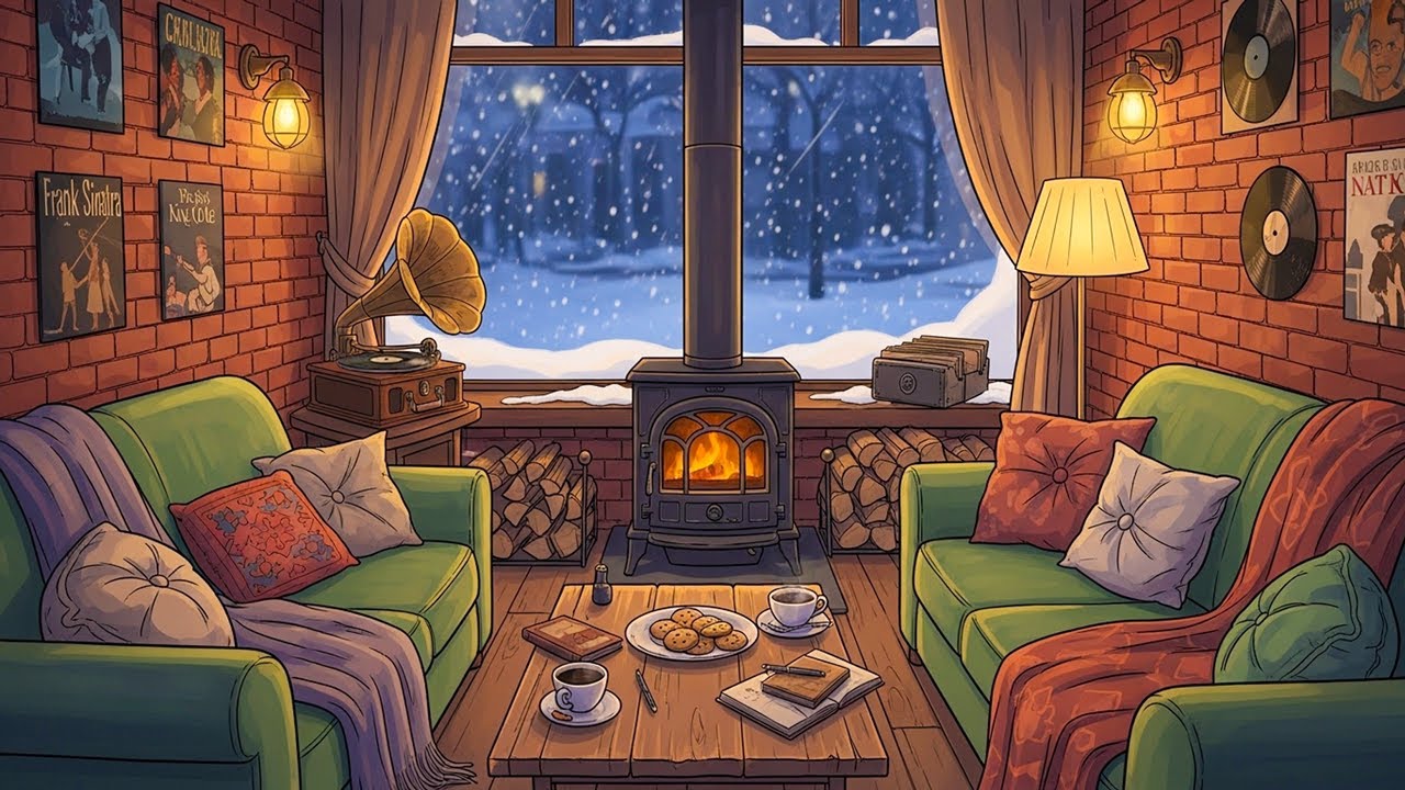 Relaxing Snowfall Before a Winter Snowstorm in New York City with Oldies Playing in Another Room
