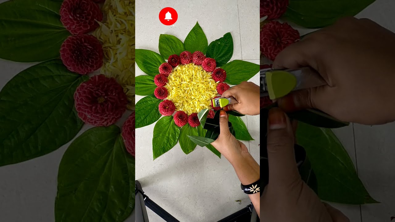 Pooja decoration ideas/Flower decoration ideas/Flower Rangoli/Leaf decoration ideas