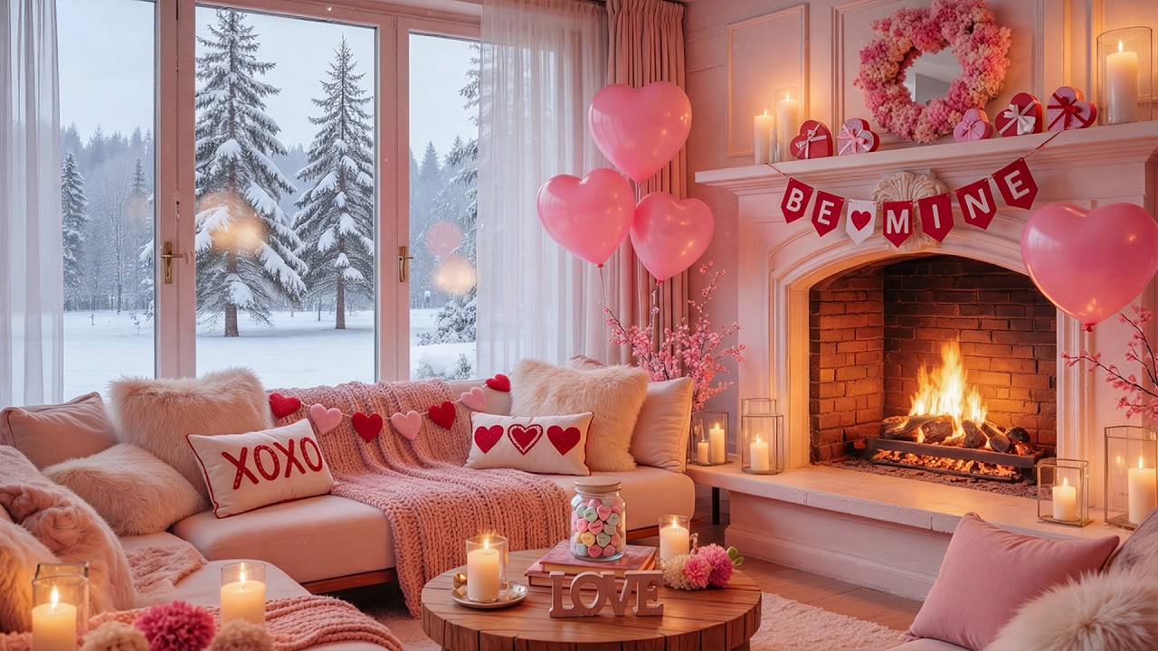 Happy Valentine's Day 💝 Cozy Valentine's Ambience with Cozy Fireplace & Soft Piano Music