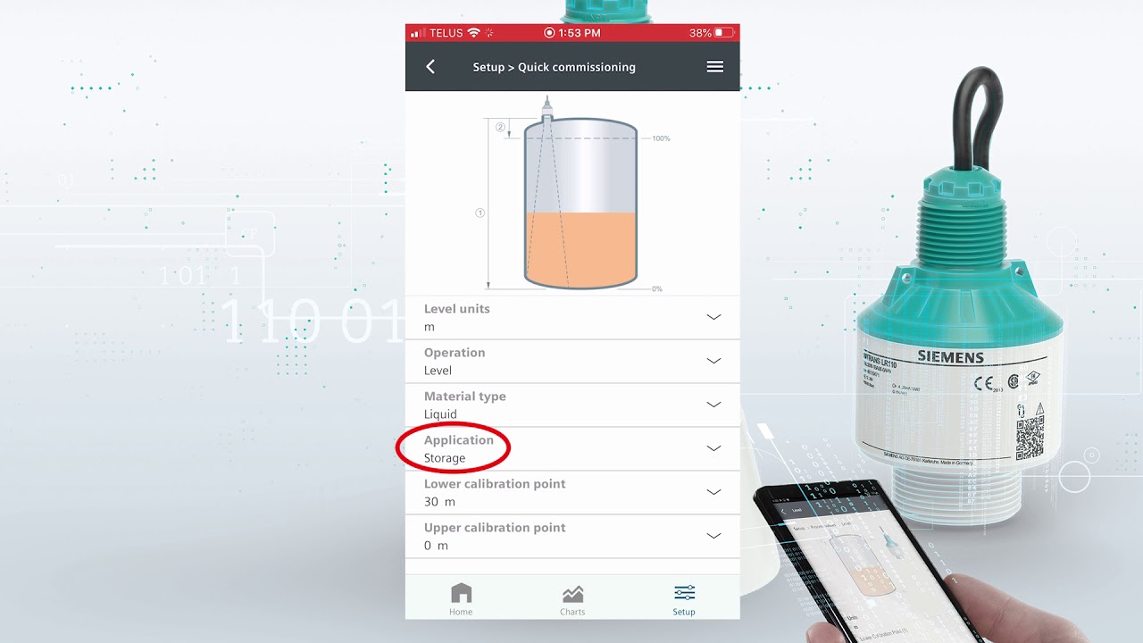 SITRANS LR100 setup with SITRANS mobile IQ