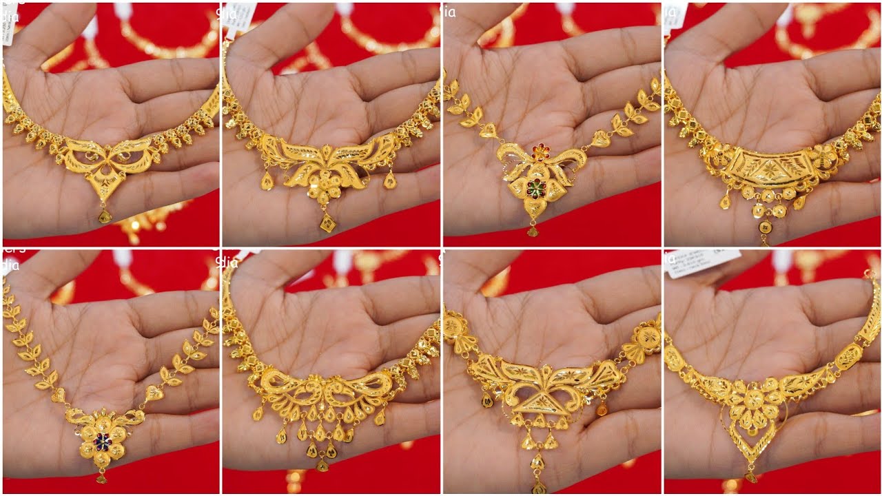 Gold necklace designs pictures with price//light weight gold necklace design with weight and price//