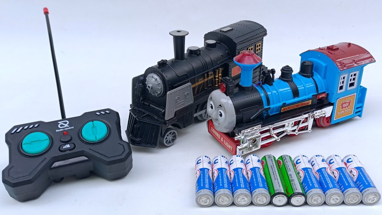 Asmr unboxing dan merakit mainan kereta api remote control,classic train thomas,kereta api uap