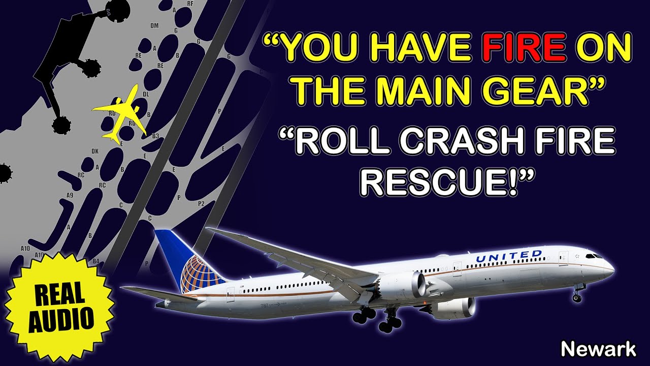 Landing gear caught on fire during taxi at Newark. United Boeing 787-10 Dreamliner. Real ATC