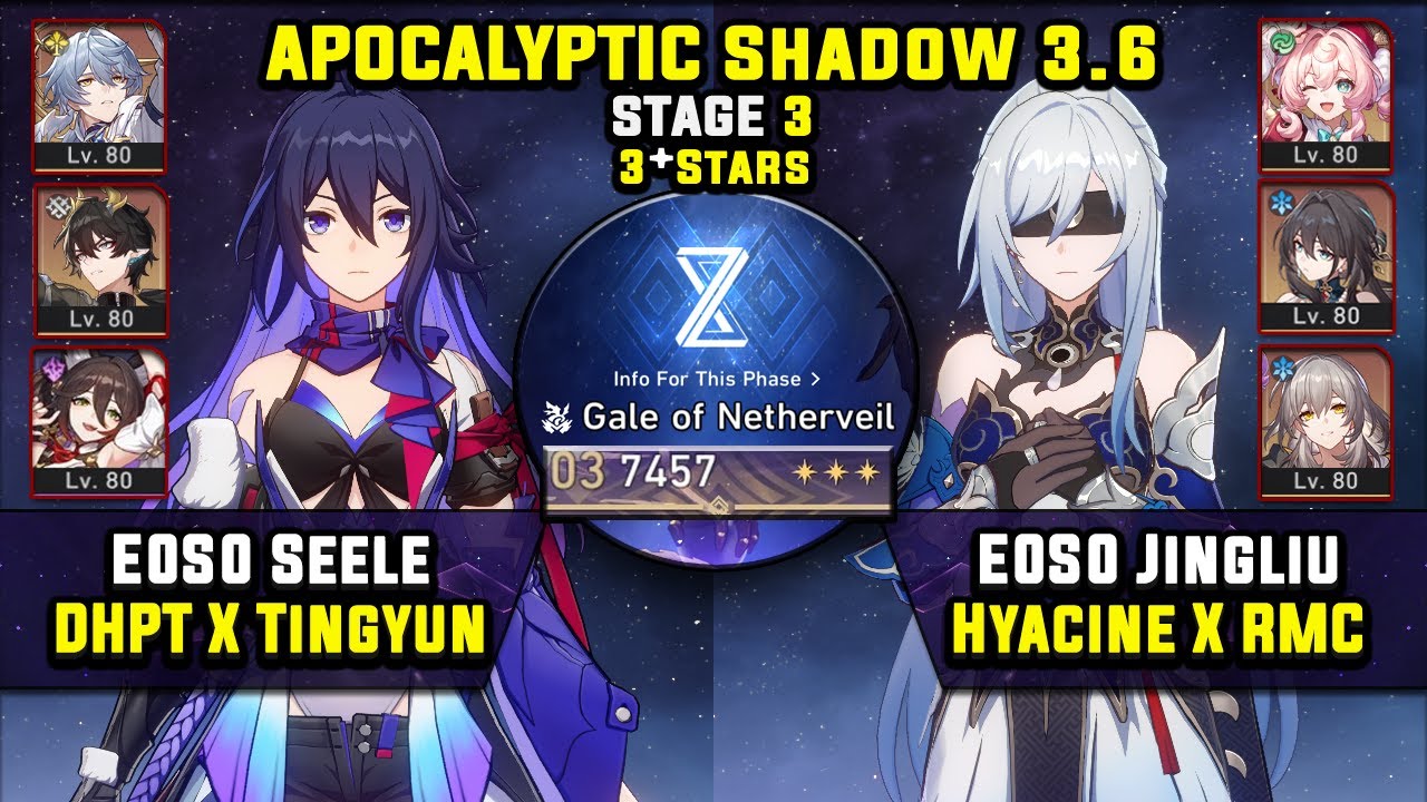 E0 Seele Carry W/ DHPT & E0 Jingliu Carry W/ RMC (3 Stars) Apocalyptic Shadow 3 Honkai Star Rail 3.6