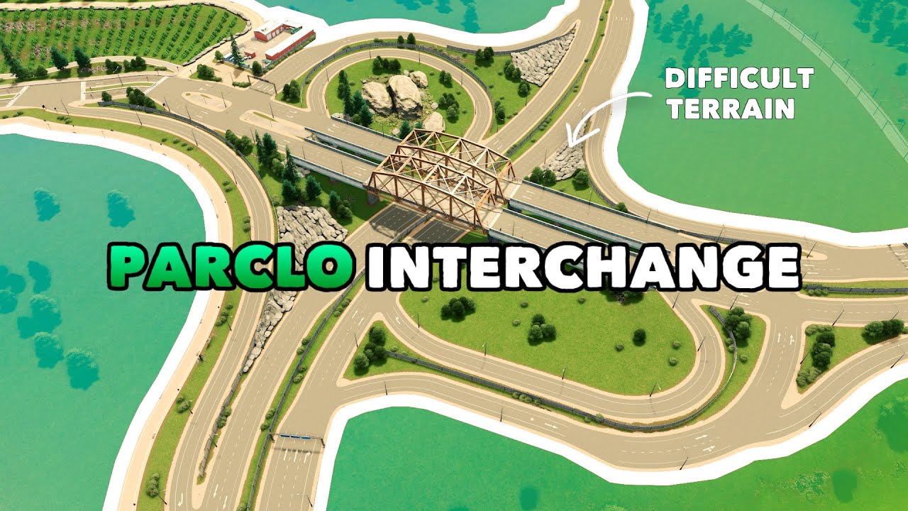 Designing a Partial Cloverleaf Interchange on Difficult Terrain Without Mods | Cities: Skylines