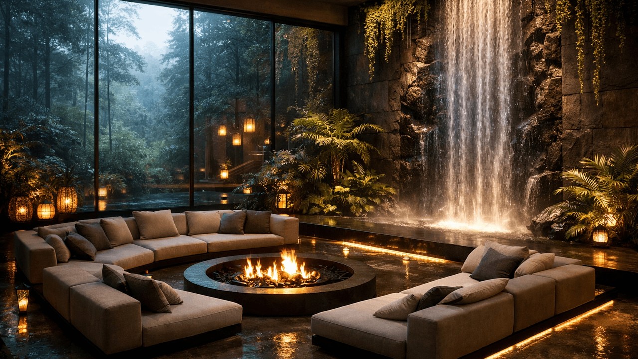 (NO ADS) Waterfall & Fireplace Ambience 🔥 Relaxing Nature Sounds for Sleep, Study & Deep Focus