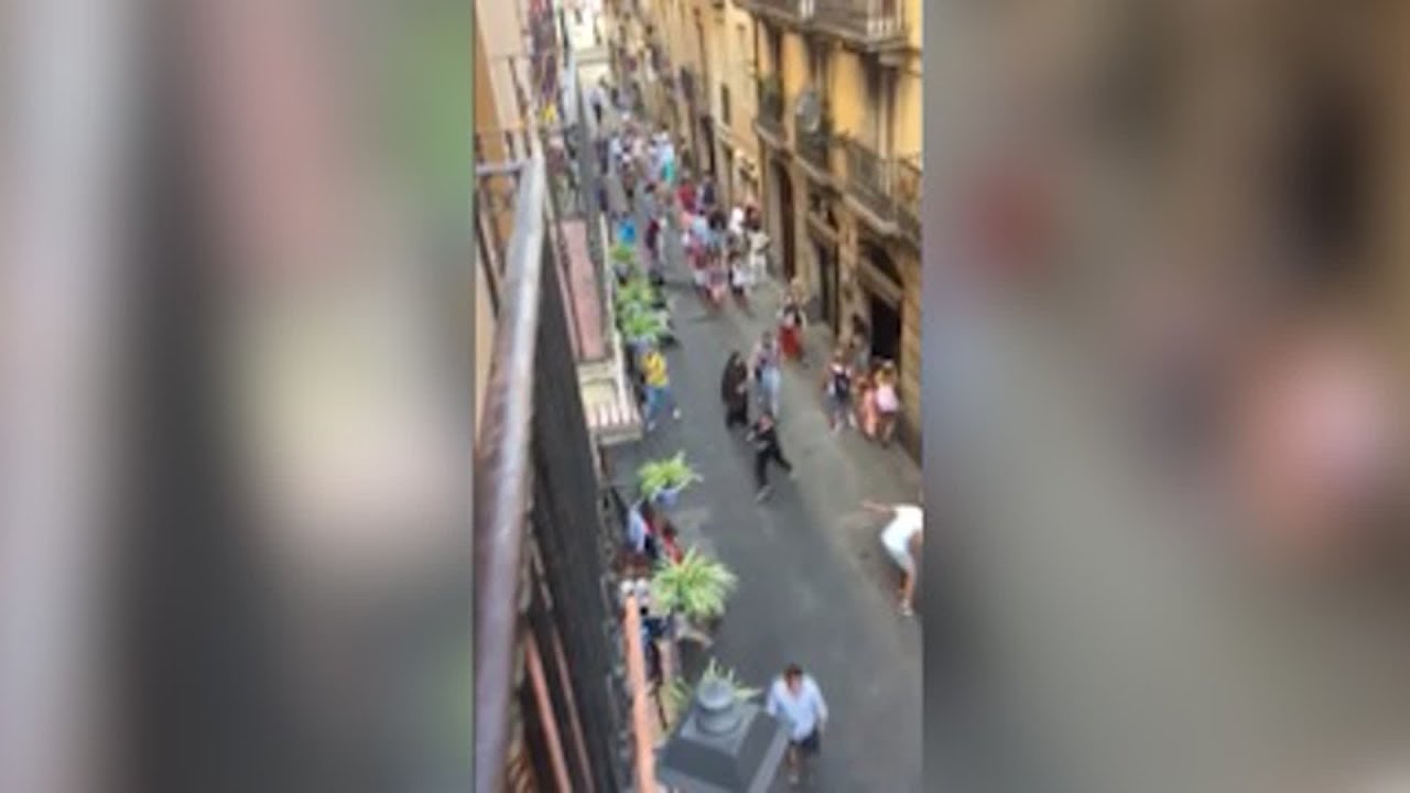 Raw: Barcelona Pedestrians Flee Near Van Attack