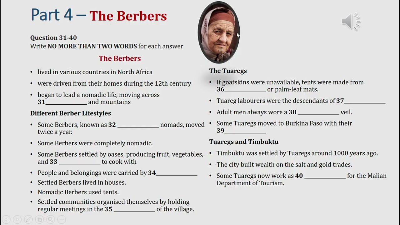 IELTS listening actual test Part 4: The Berbers (answer+ transcript)