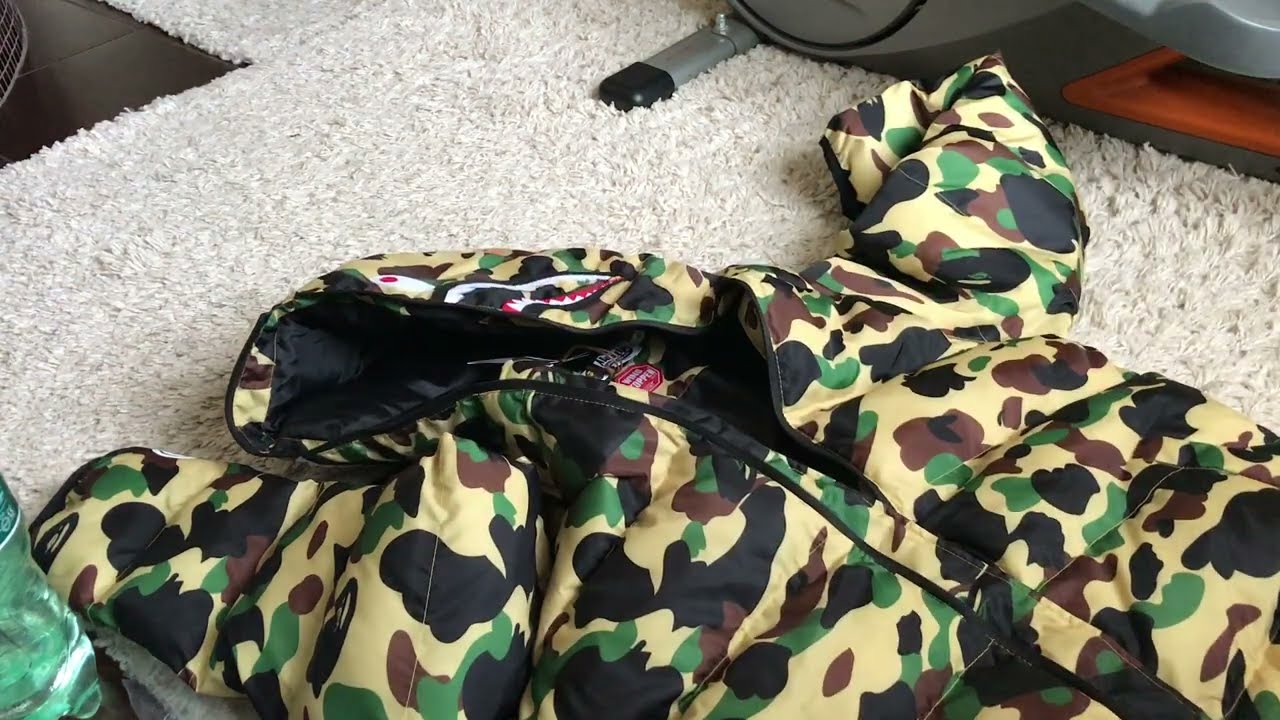 Распаковка и обзор нового пуховика Bape puffer jacket winter camp shark yellow 😉