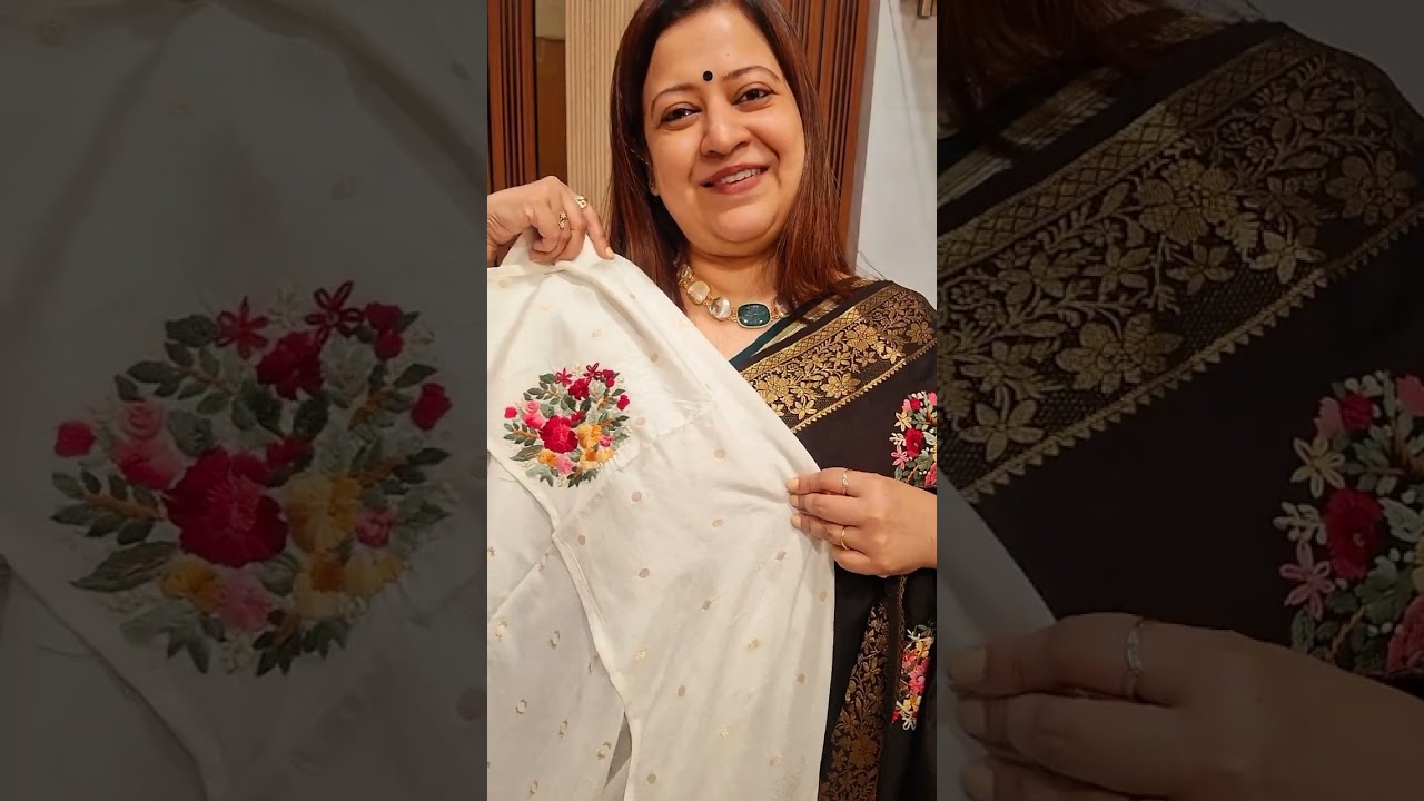  || Blooming tales Designer Russian silk sarees with beautiful Hand work .