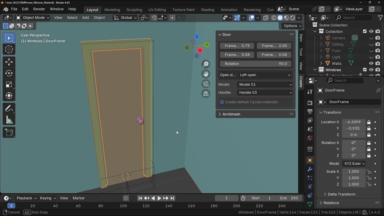 Blender. Моделювання шкільного кабінету #2. Встановлення дверей