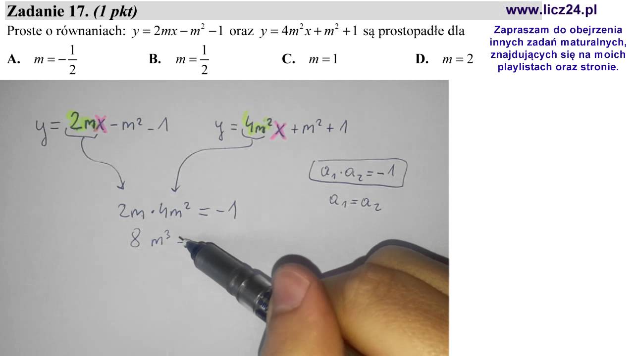 stara matura 2015 maj [zadanie 17] Proste  prostopadłe, parametr 'm'