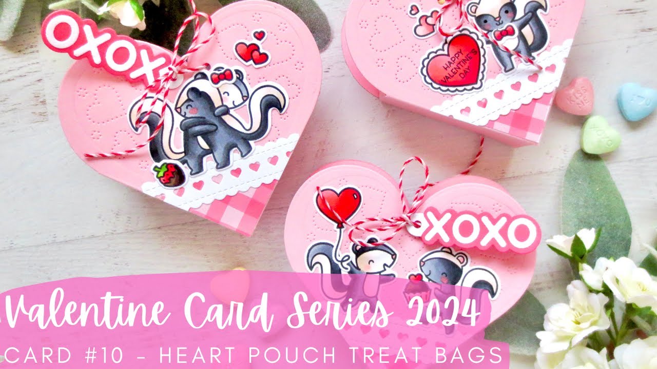 Valentine Card Series 2024 #10 | Lawn Fawn | Copic Coloring + Creating Heart Pouch Treat Bags