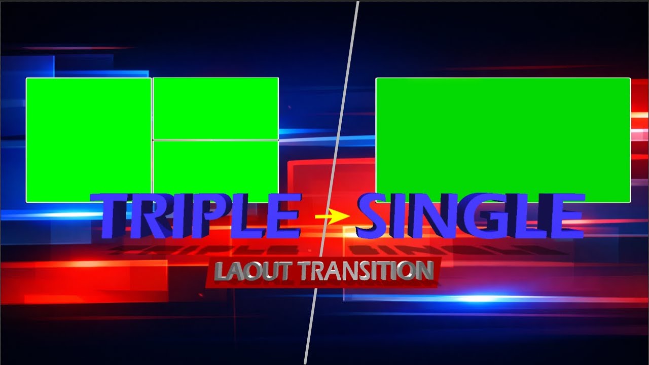 Triple to Single Box News Layout Transition | Broadcast Style | News Box | Green Screen Chroma Key