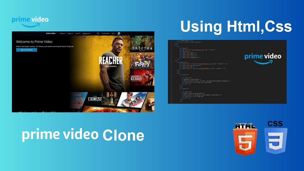 How to Clone Amazon Prime Video part-1 | Html, Css project | Amazon Prime Video