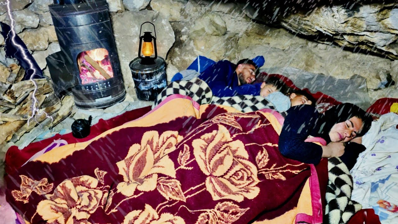 Extreme Storm in the Zagros Mountains ⛈️ Nomadic Family Fights to Survive in a Cave 😱🔥