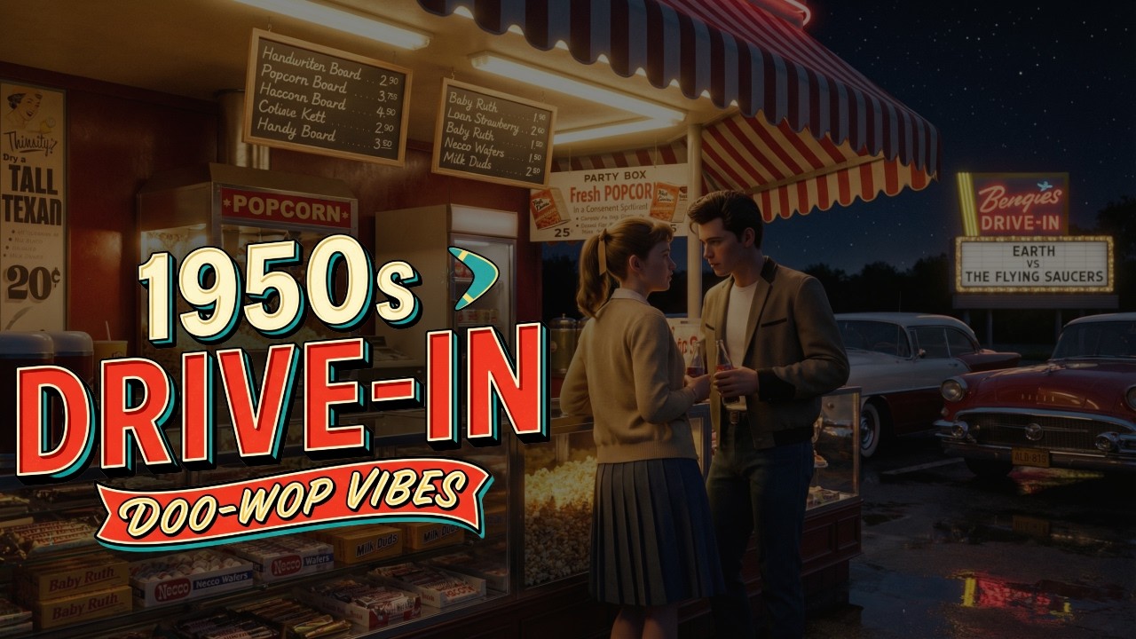 50s Doo-Wop Drive-In Date Night | Vintage Oldies but Goodies with Vinyl Noise for Study & Relax