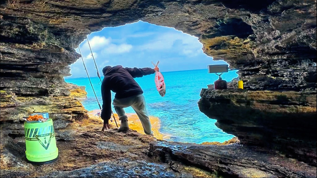 Catching & Cooking Fresh Fish in a CAVE! + INTENSE  Monster Showdown!