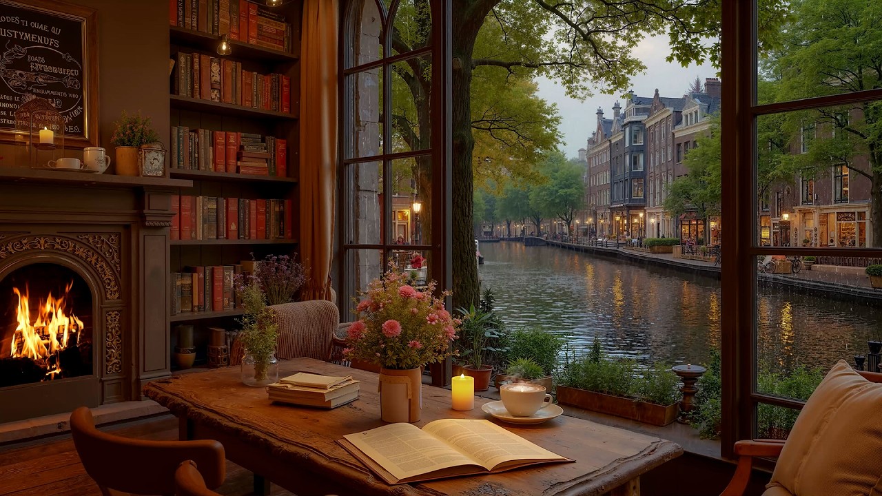 Cozy Winter Jazz Coffee Shop ❄️ Relaxing Piano & Fireplace Sounds for Focus, Study, Work
