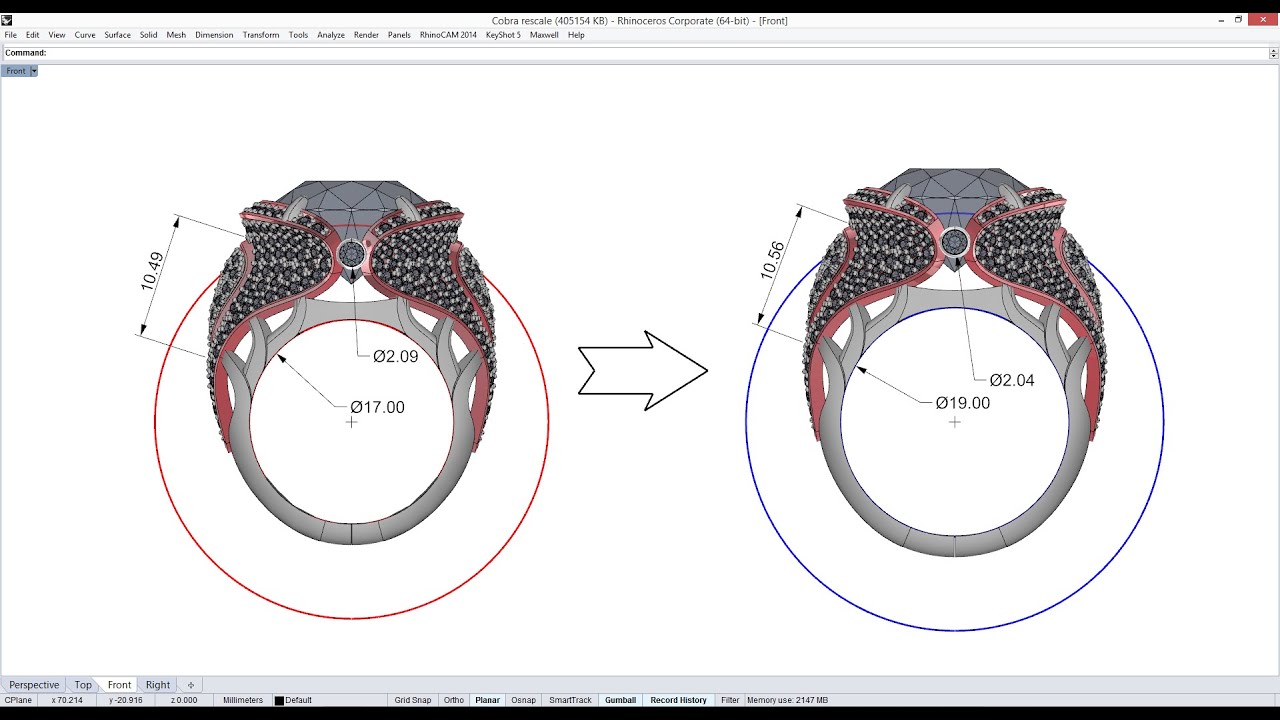 j-DESIGN.PRO - Изменение размера кольца с сохранением толщин и размеров вставок в Rhinoceros