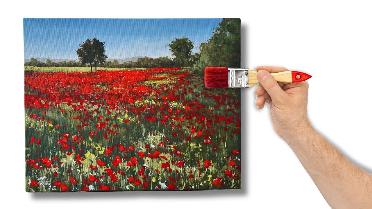 Malkurs: MOHN mit Acryl  malen - als ANF&Auml;NGER (ANLEITUNG komplett)