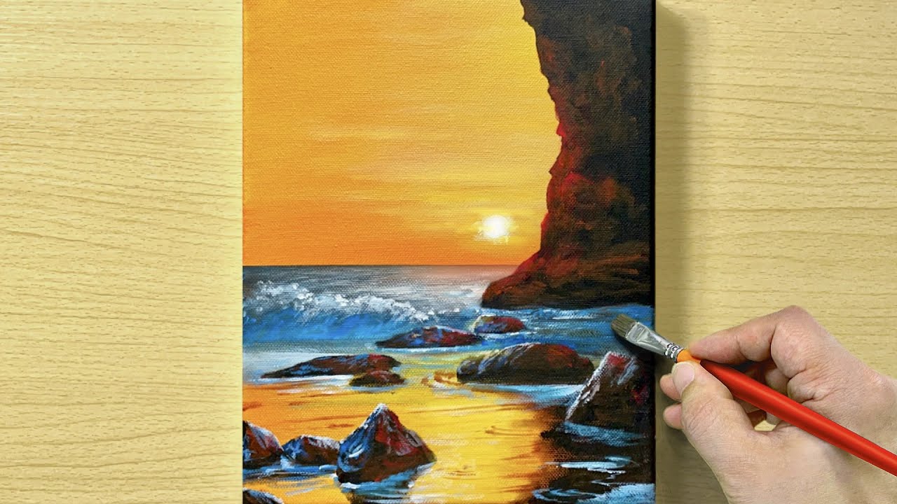 Sunset Seascape Painting / Easy Acrylic Painting for Beginners