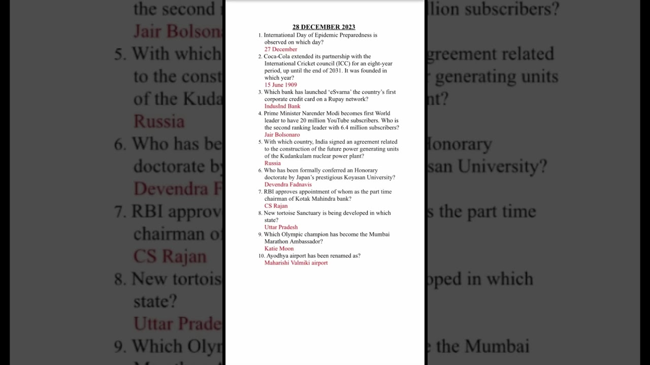 28 December current affairs #bankingexams #currentevents #upsc #english #news