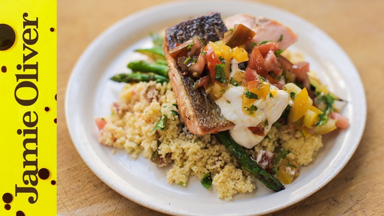 Pan-Fried Salmon with Tomato Couscous | Jamie Oliver