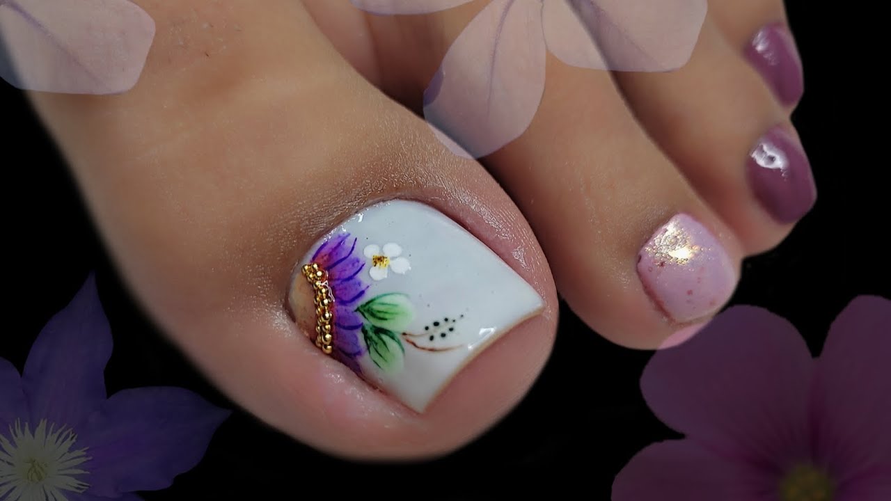 CÓMO decorar tus UÑAS de los pies🦶🏼con tono lila 💜🌸