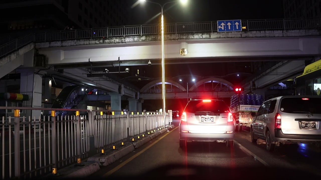 Yangon downtown night drive