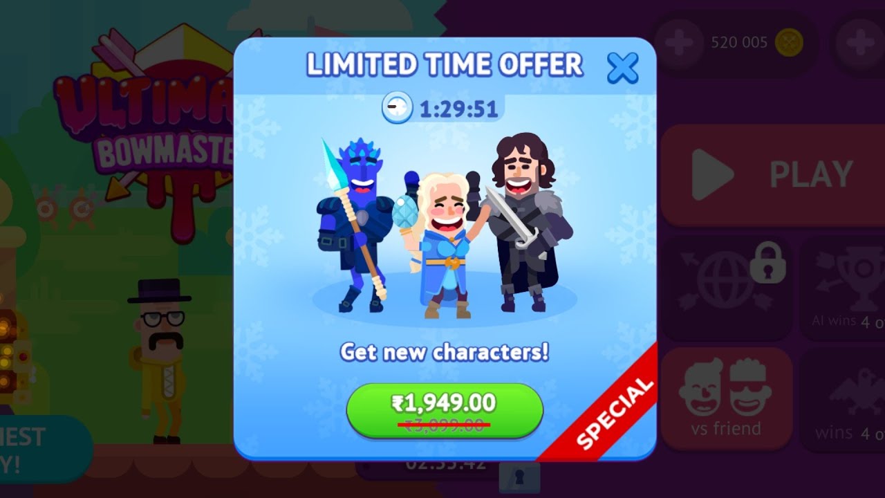 Ultimate Bowmasters 3 New Epic Characters Purchased
