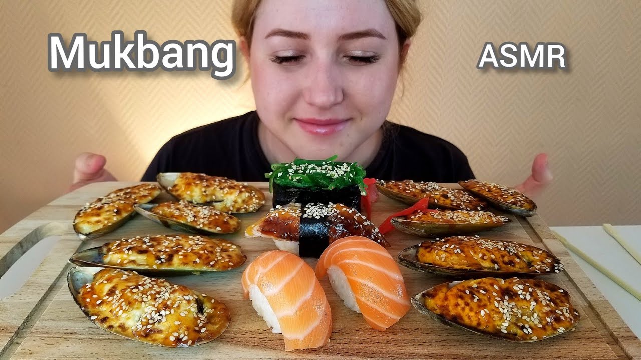 СУШИ 🍣 ЗАПЕЧЕННЫЕ  ОСТРЫЕ МИДИИ  МУКБАНГ АСМР | SUSHI BAKED SPICY MUSSELS MUKBANG ASMR
