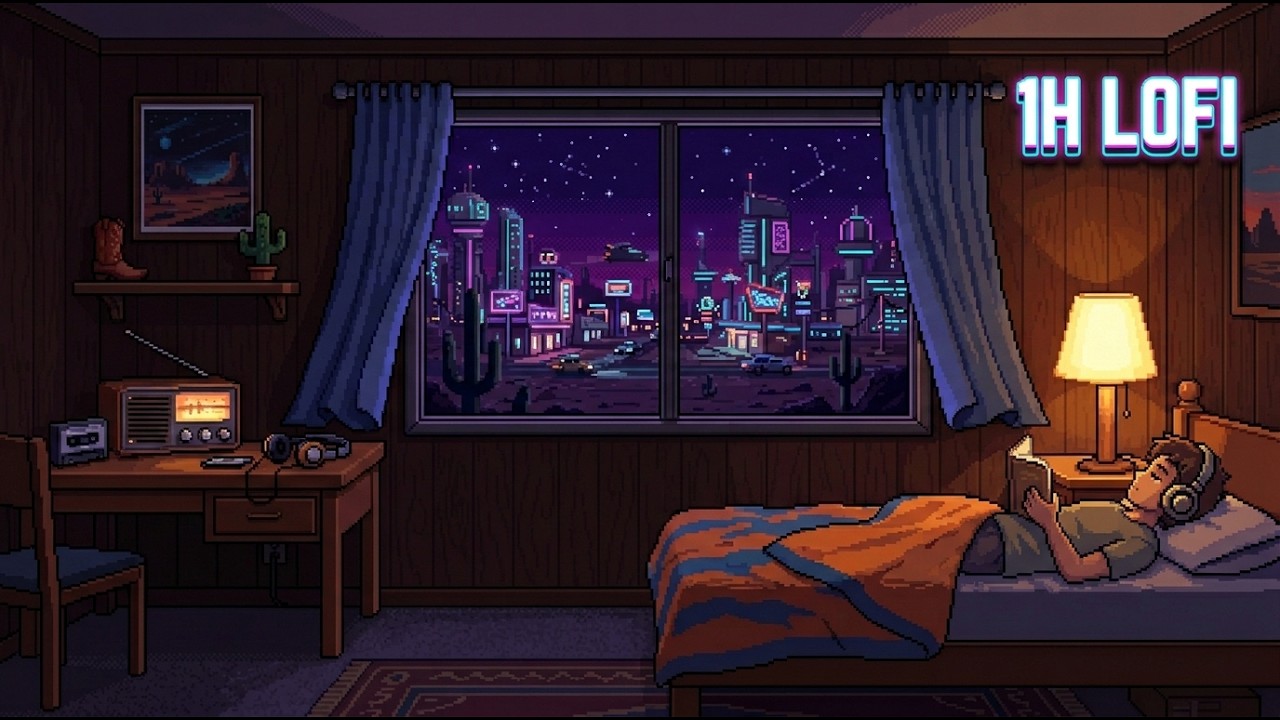 1 Hour LoFi | Cozy Desert Motel Night for Study, Relax & Sleep